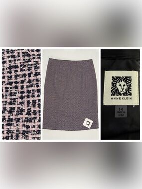 NWT Anne Klein Tweed Pencil Skirt Pink Black Size 14 Career Office